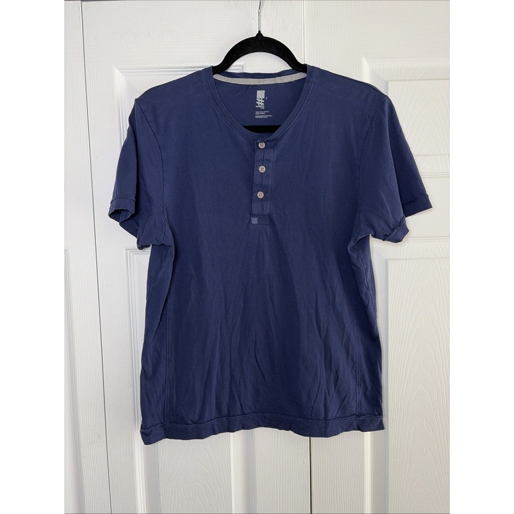 Number Lab Henley Shirt Mens Size S Blue Short Sleeve Pima Cotton Casual Tee